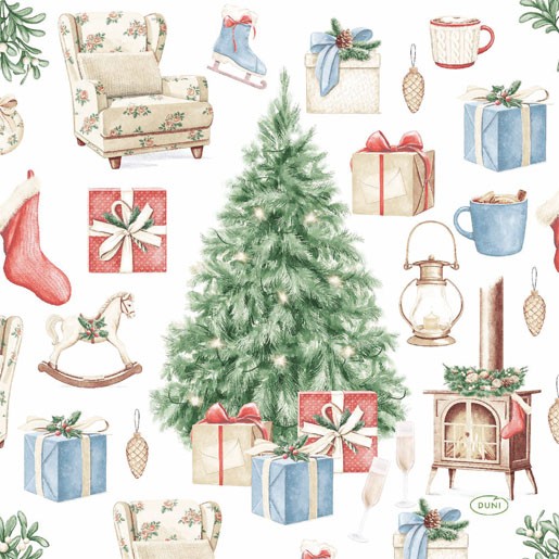 Ubrousek 33x33 3Vr Tree and Gifts 20ks - Duni Ubrousky, kapsy na příbory 3 vrstvé ubrousky