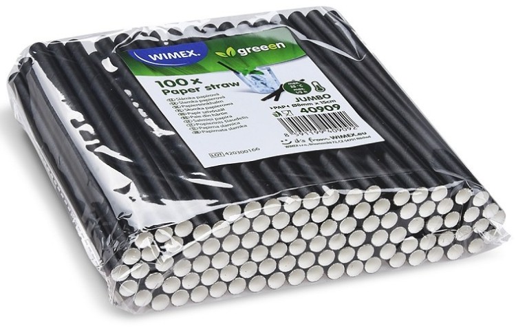 Slámka Jumbo černá 15cm x 8mm 100ks40909